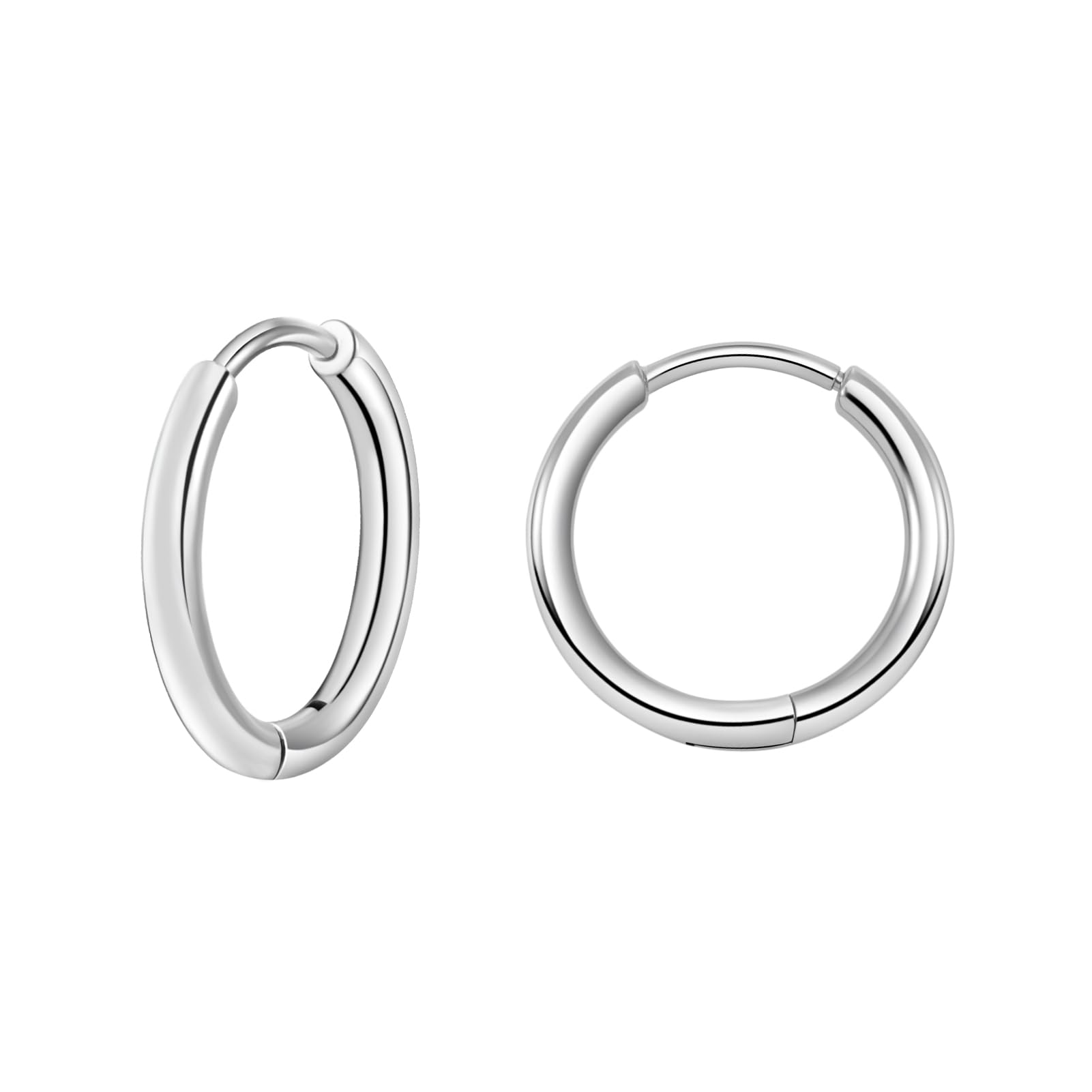 医療用 316Lサージカルステンレス フープピアス リング フープ つけっぱなし用 2.5/4mm 内径8/9/10/12/14mm メンズ レディース CZ 中折れ ワンタッチ キャッチ 落ちない ポスト 太さ約1ｍｍ（18g) 人気 ブランド 金属アレルギー対応 ピアス 軟骨 ユニセックス ファースト セカンド ピアス 両耳セット シルバー ギフトクロスやバネポーチ付き 高級品質な素材 贈り物に最適 普段使い オフィス用ピアス (0.8*1.6*10mm, シルバー)