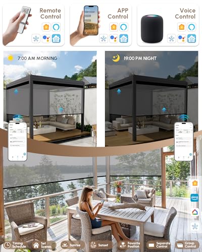 Image of Kincmo Motorized Outdoor Shades for Patio Porch, Custom Outdoor Motorized Blinds with Remote, Waterproof & Windproof Patio Shades Work with Apple Home,Alexa,Google (White Grey-5% Openness)