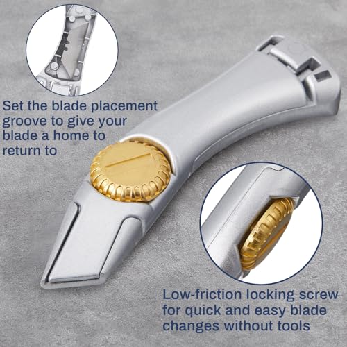 Image of 16 Sets Carpet Knife Bulk Heavy Duty Vinyl Drywall Knife Roofing with Replacement Fixed Utility Blades Fixed Blade Roofer's Roofing Tools Cutter with Holster Belt Clip (Silver)