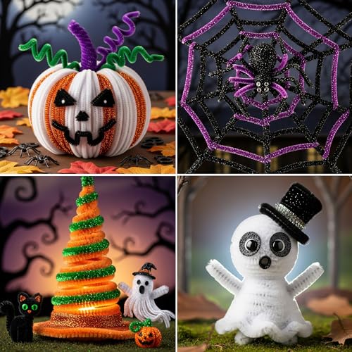 Image of Caydo 200 Pieces Halloween Pipe Cleaners with 100PCS Wiggle Eyes, 8 Colors