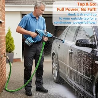 Nettoyeur Haute Pression sans Fil, Pistolet Haute Pression sur Batterie avec 2 Batteries, Hydrojet Nettoyeur Haute Pression avec 6-en-1 Multi-Usage Buse pour Voiture, Jardin, Terrasse (Bleu-1)