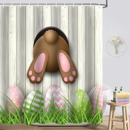 Easter Shower Curtain Funny Bunny Shower Curtain set Spring Shower Curtains for Bathroom Grey Farmhouse Bathroom Shower Curtain sets Bathroom Curtains Shower set for Easter Bathro om Decor 72X72