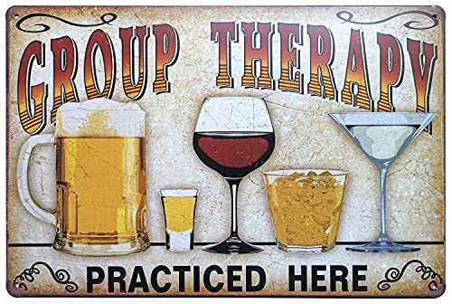 ERLOOD Retro Vintage Metal Tin Sign Wall Plaque Poster Cafe Bar Pub Beer Club Wall Home Decor Group Therapy Practiced Here 12 X 8 Inches