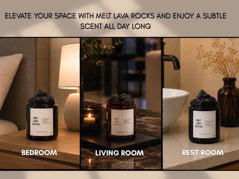 Image of MELT Lava Rock Diffuser for Home | Premium Amber Glass Jar | Aroma Diffuser Stones | Essential Oil Diffuser | Home Fragrance | Air Freshener for Bedroom, Office, Bathroom & Living Room