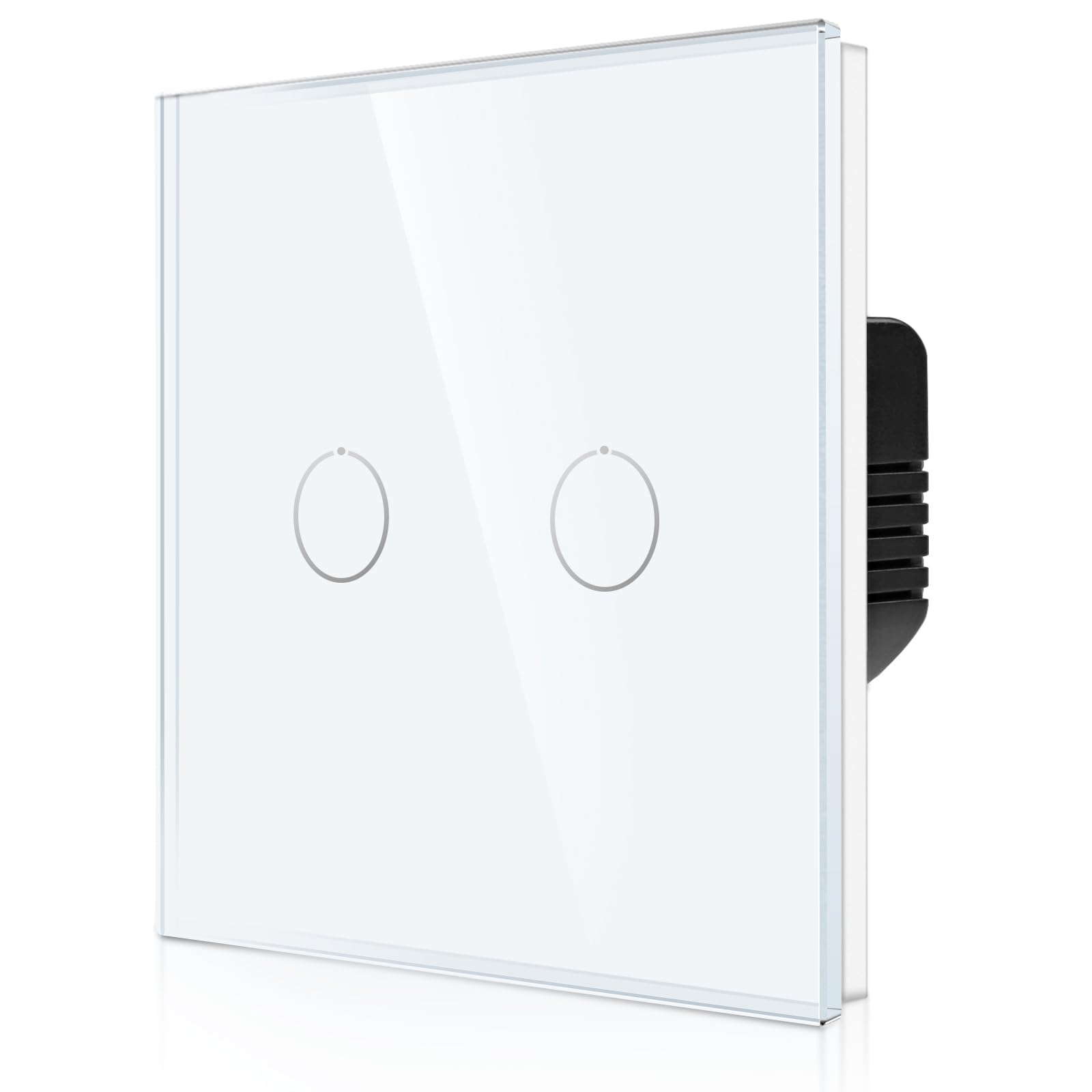 CNBINGO 2-Way Touch Light Switch - White Wall Mount With Glass Panel and Status LED Backlight - No Neutral Wire Required - 2 Gang