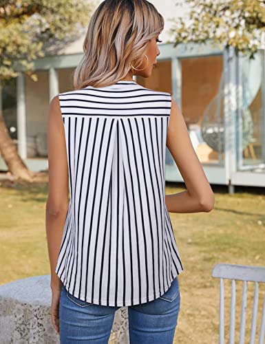 Bulotus Womens Sleeveless Tops Business Casual V Neck Summer Zipper Blouses Tunic Tank Tops For Women, White, Large #TOP2