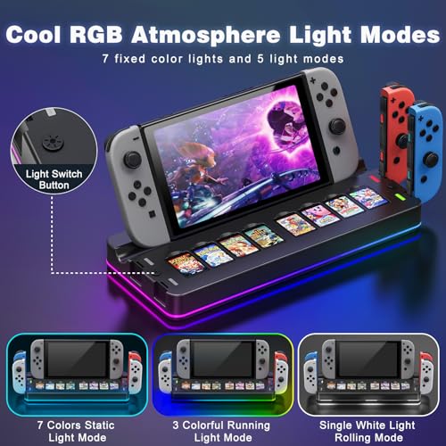 Tendak Switch Docking Station, TV Dock Station für Nintendo Switch/Switch OLED, LED Ladestation für JoyCon, Switch Controller Ladestation mit 8 Switch piele Aufbewahrung – Bild 5