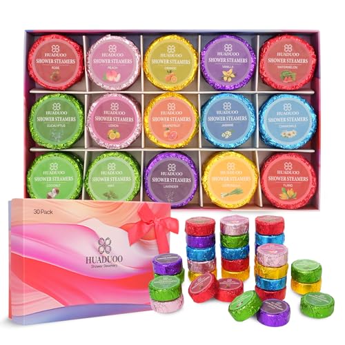 Ducha vaporizador aromaterapia regalos de cumpleaños para mujeres y hombres, 30 paquetes de bombas de ducha para aliviar el estrés y relajarse, autocuidado, aceites esenciales orgánicos, relajación en