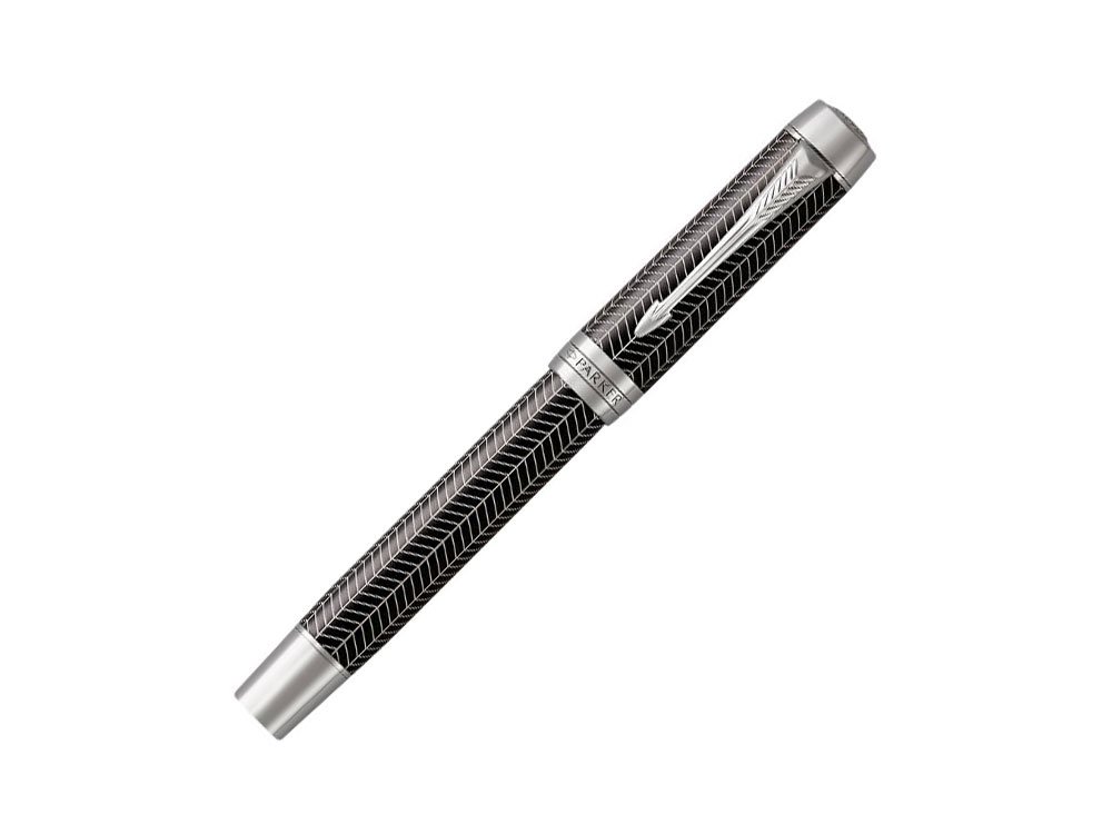 Parker Duofold Prestige Black Chevron Rollerball Pen, Fine Tip