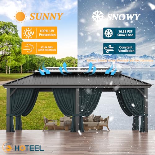 Image of HOTEEL 12x20 Gazebo with Metal Roof Heavy Duty Gazebo with Flame-Retardant Curtain and Netting, Hot Tub Gazebos with Galvanized Steel Double Roof, Outdoor Canopy for Patio and Party (Upgraded 3.0)