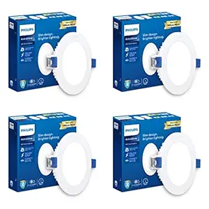 Philips Astra Glow 10-watt Round LED Downlighter | Recessed LED Downlight for False Ceiling | LED Ceiling Light for Home and Hall | Cut Out: 4 inch, Cool Day Light, Pack of 4