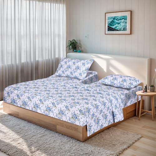 RUVANTI 100% Cotton Split King Sheets Sets for Adjustable Bed, 5 PCs, Soft & Breathable Percale Weave Bedding, Deep Pocket 16", Hotel Standard, Crisp Cool Feel & Durable, Floral Sheet, Paislyona