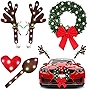 Christmas Reindeer Antlers Car Kit with LED Lights, Window Grille Kit Heart Nose Tail Top Bell Christmas Wreath for Car with LED Light Bow Christmas Decor Automotive Exterior Accessories for Car SUV