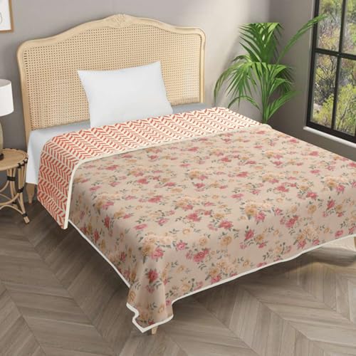 Image of Homestan Reversible All Season Cotton Feel Dohar for Single Bed,Soft Light Weight AC Blanket /Comforter for Summer /Winter /Monsoon (58x86 Inches, Rose Soft)