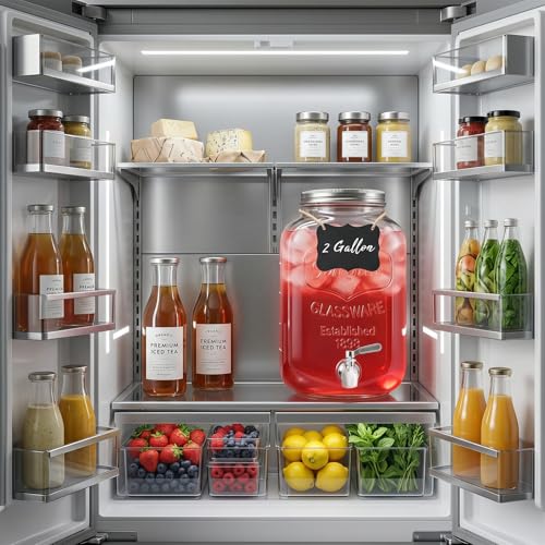 Image of 2 Gallon Glass Drink Dispensers For Parties,Beverage Dispenser with Stand,304 Stainless Steel Spigot Leakproof,Silicone Spigot Cover,Lemonade Dispenser for Sun Tea, Homemade Juice