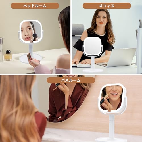 NOSAME 鏡 卓上 ライト付き 女優ミラー 化粧鏡 LED 充電式 3光色 無段階調光 10倍と等倍拡大鏡 ライト付き 両面鏡 360度回転 角度調節 led ミラー 調整可能スタンド 取り外し可能 タッチ式 メイク鏡 正方形(2000mAh) の商品画像 6