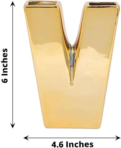 Miniatura 9 de BalsaCircle - Florero de cerámica con símbolos metálicos de 6 pulgadas, diseño de letras metálicas doradas, centros de mesa, bodas, fiestas,