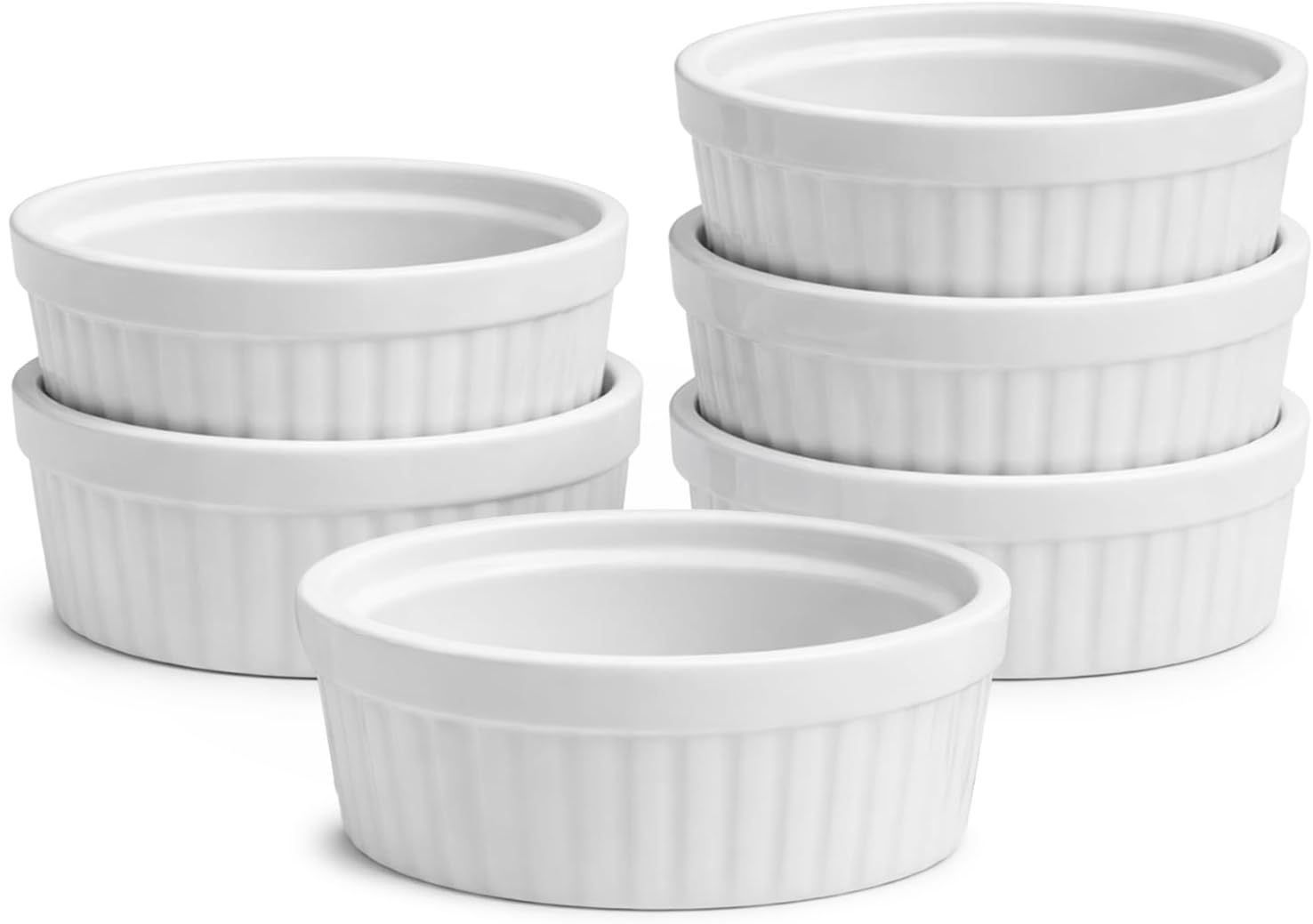 Set of 6 Oven Safe Ramekins, Porcelain Souffle Dishes for Oven, Custard Cups for Salsa, Baking, Dessert & More (12 oz)