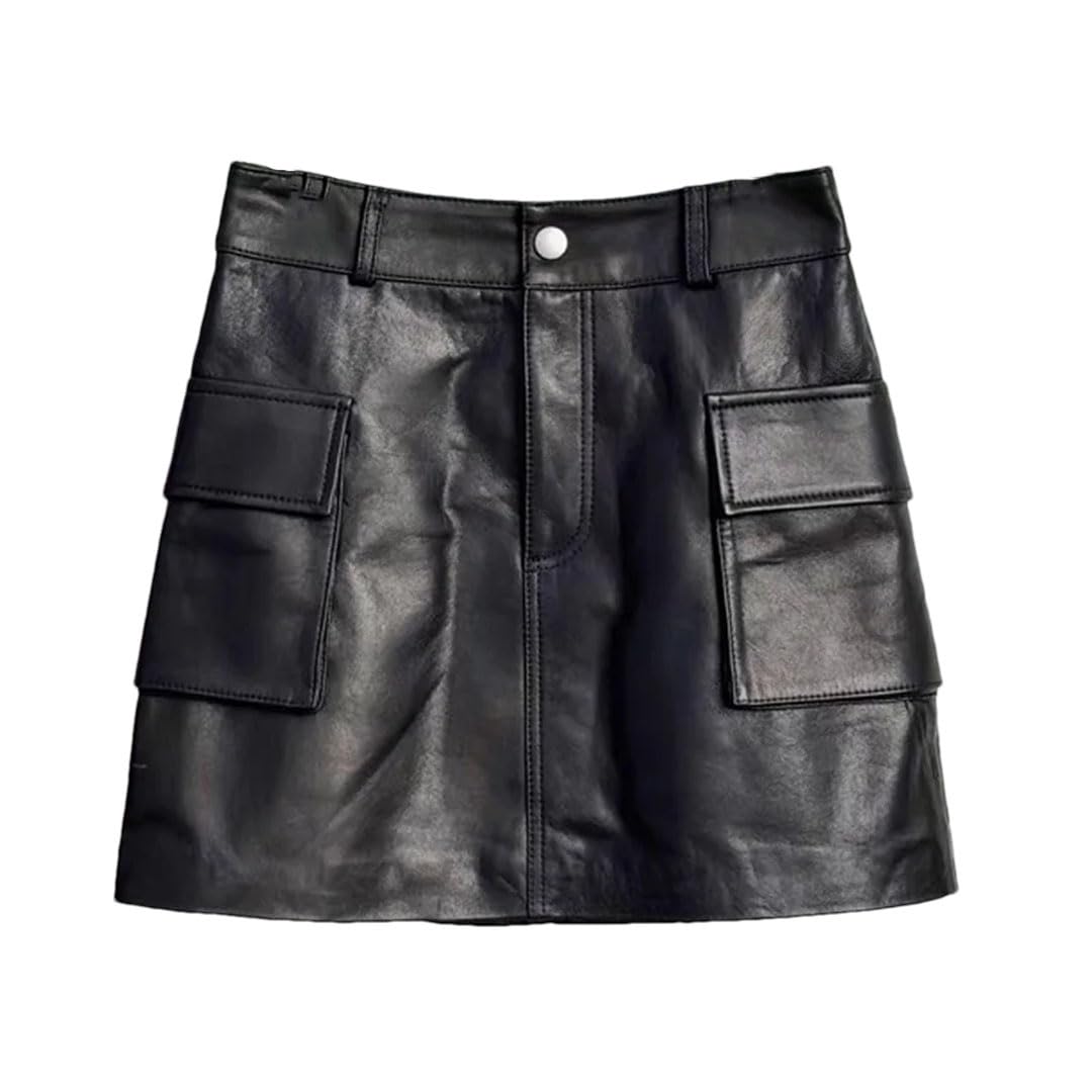 Gonna da donna in vera pelle per vita alta tasca laterale Slim Look strato testa pelle di pecora A-Line Mini