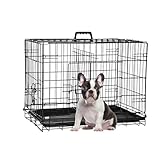BestPet Dog Crate Dog Cage Pet Crate Folding Metal 24 Inch Pet Cage Double Door W/Divider Panel Wire Animal Cage Dog Kennel Leak-Proof Plastic Tray