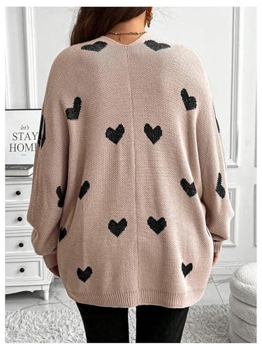 SOLY HUX Women's Plus Size Open Front Cardigan Sweaters Heart Graphic Long Sleeve Loose Sweater Outerwear2