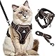 GlasFlength Katzengeschirr mit Leine Ausbruchsicher, Katzenleine mit Geschirr für Katzen Verstellbar Katzen Geschirr Set Cat Harness Softgeschirr für Katze mit Reflektierenden Streifen (Kaffee-L)