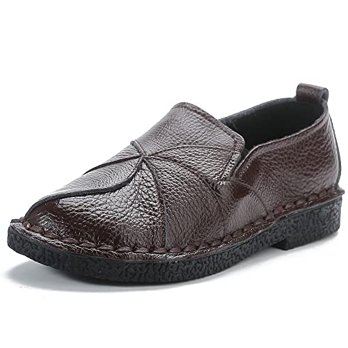 Image of Trsorini Women Leather Loafers Slip-on Casual Flat Shoes