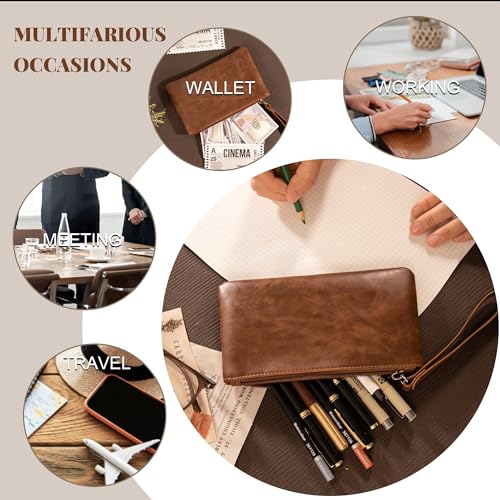 Image of Calfinder Leather Pencil Pouch,Small Pen Pouch with Zipper,Handmade leather Pouch,Water Resistant,Leather Pouch for Makeup, Change, Coins, Perfect for Work /Office