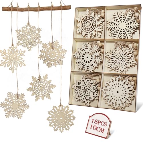 18 Stk Weihnachtsbaum Schneeflocken Holzanhänger Weihnachten mit...
