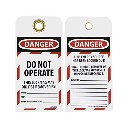 Nmc Lotag36-25 Lockout Tag, "Danger - Do Not Operate," 6" Height X 3" Width, Unrippable Vinyl, Red/Black On White (Pack Of 25) #TOP4