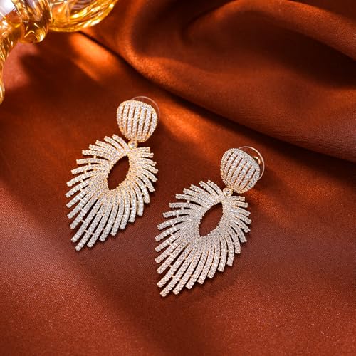 S925 Sterling Silver Posts Leaf Dangle Cubic Zirconia Earrings for Women Large Crystal Drop Hypoallergenic Earrings Fine Jewelry Gift for Wedding Prom Party3