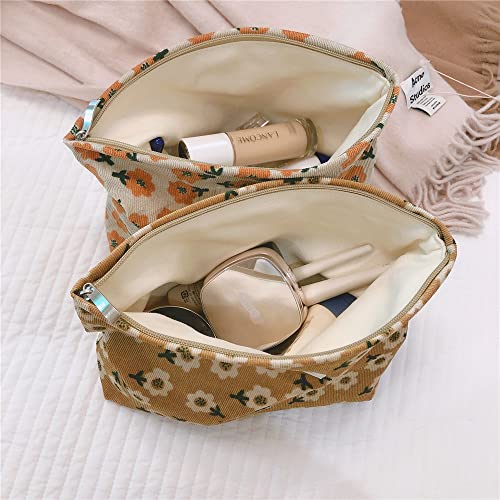 Happyheidi Women Floral Corduroy Canvas Travel Makeup Bag Cosmetic Pouch Purse Organizer, Khaki #TOP3
