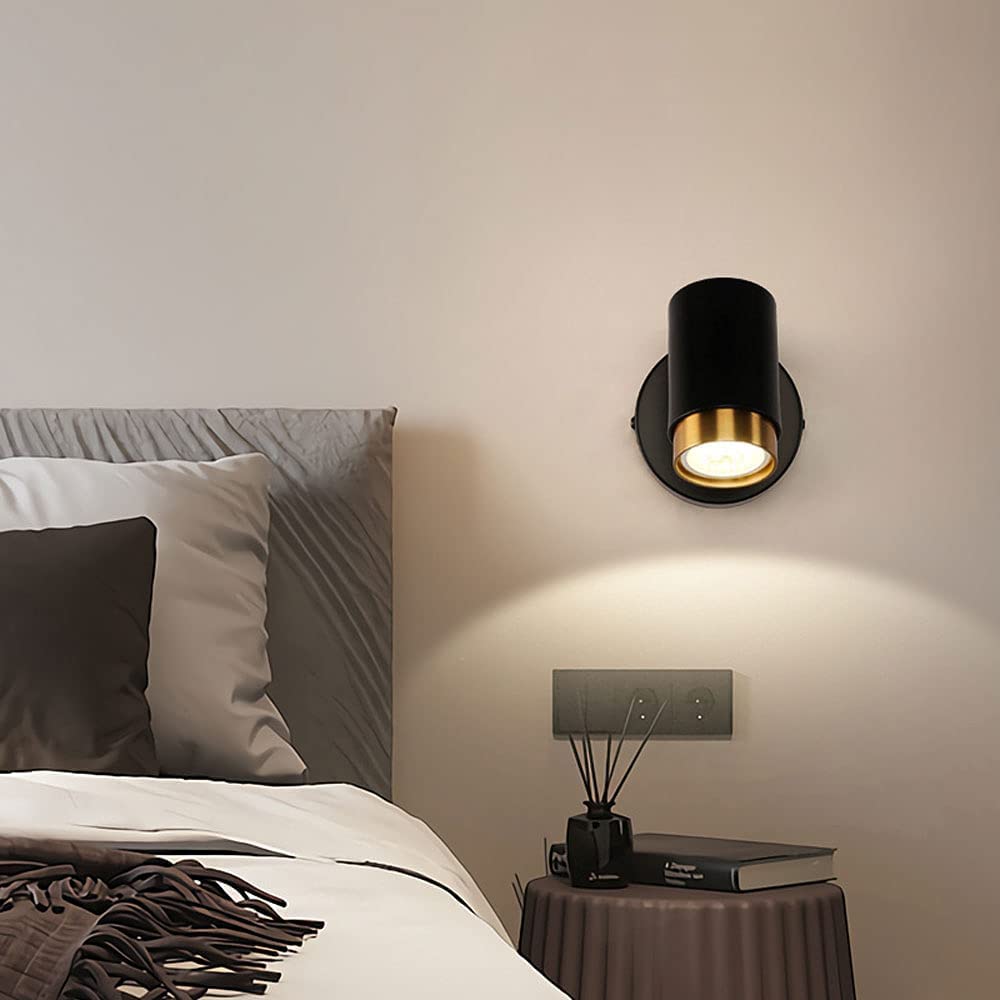 Luz de cabecera Luz de luz Gu10 Spotlets con interruptor, luces de manchas monopoint ajustables de 90 grados - Lámpara de lectura montada moderna para la cama del hotel del dormitorio (negro)