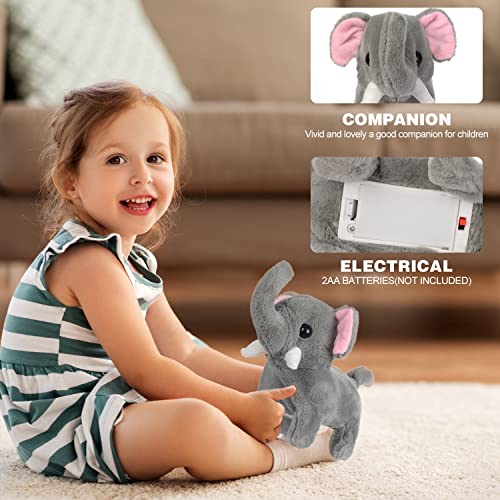 Worwoder Toddlers Toys Electronic Plush Elephant Toy Walking Wagging Tail Barking Interactive Toy Stuffed Animal Pet Stretching Companion Animal For Kids Girls Boys Best Gifts Birthday (Grey) #TOP3