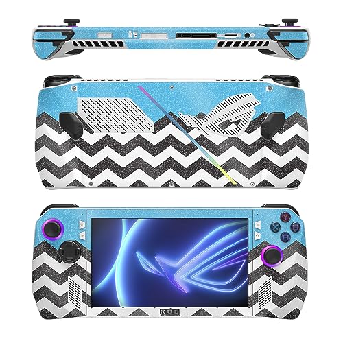 Image of MightySkins Glossy Glitter Skin Compatible with Asus ROG Ally - Baby Blue Chevron | Protective, Durable High-Gloss Glitter Finish | Easy to Apply