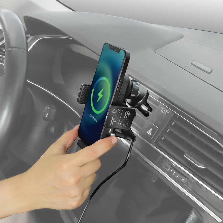 NOVAK Supporto Smartphone Auto Ricarica Wireless, Compatibile con MagSafe e Qi, Ventosa Super Aderente, Compatibile con iPhone e Samsung Galaxy