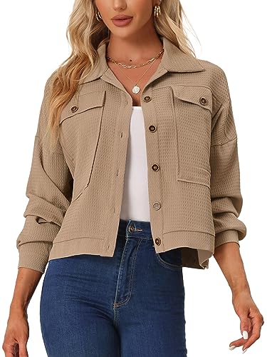 Allegra K Waffle Shirt Jacket for Women's Casual Drop Shoulder Lightweight Shacket Button Down Shirt