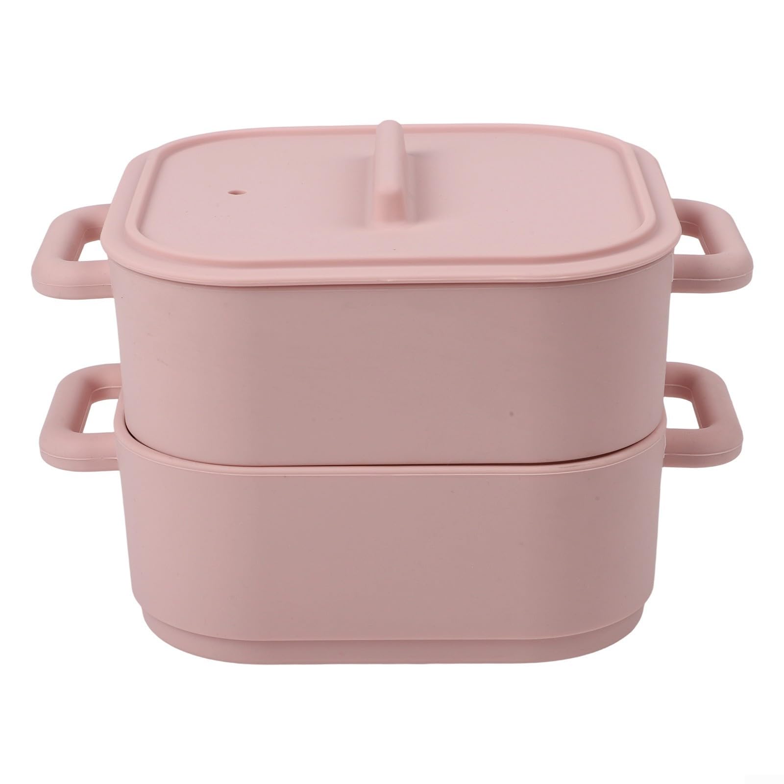 Set di 2 pentole a vapore in silicone per microonde con manico, vaporiera per verdure e contenitore resistente al calore, cottura rapida per pesce e carne, 22 x 17 x 14 cm, grigio (Light Red)