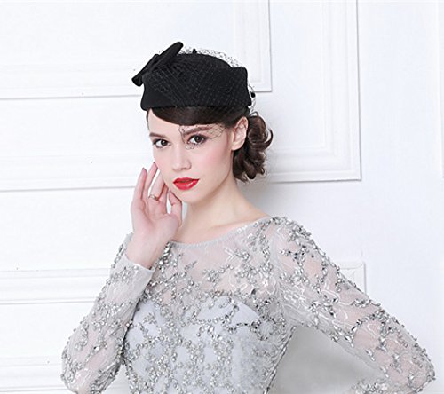 Aniwon Pillbox Hat, Wedding Hat Caps With Veil Vintage Bow Fascinator Hats Caps For Women A Black #TOP2