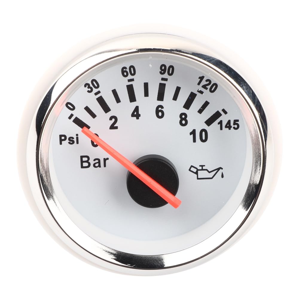 Jauge de Pression d'huile 52mm 2in Pointeur de Moteur Voiture Auto Kit de Jauge Pression d'huile Presse Indicateur Lumineux LED Universel Bar pour Auto Moto Bateau Camion 12V/24V(Blanc)