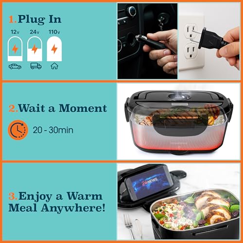 Image of TRAVELISIMO Electric Lunch Box for Adults 100W Heated Lunch Box For Men 1.5L Stainless Steel Portable Food Warmer, 12 /24 /110V for Travel & Work, Loncheras Electricas Para Calentar almuerzo