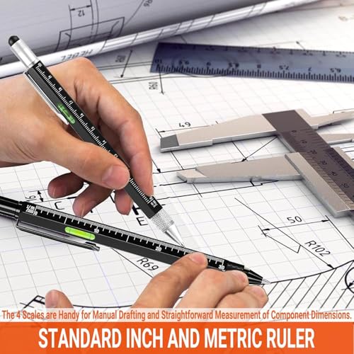 Image of Multifunction 6 in 1 Tool with Ballpoint Pen, Touch Screen Stylus, Ruler, Spirit Level, Flat-head Screwdriver, All-in-One Tech-Tool Gadgets for Mens Gifts, Aluminium