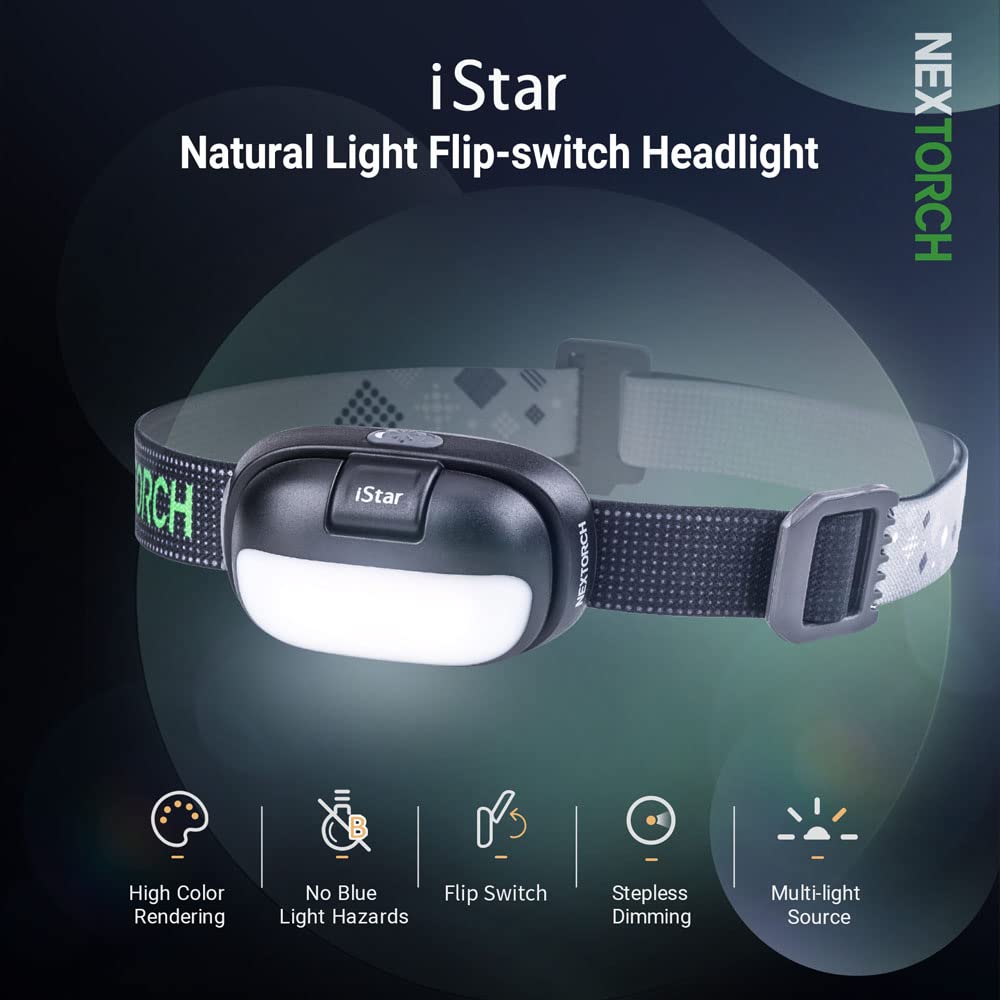 NEXTORCH Lampe frontale LED rechargeable 450 lumens - Blanc et rouge - Lampe frontale compacte et légère pour camping, randonnée, escalade