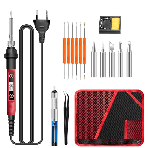 Image of Serplex Soldering Iron Kit Set 60 Watt Original 220V Fast Heat up, LCD Digital Solder Irons, 180~520C Adjustable Temperature Soldering Gun Set with 5pcs Extra Tips, for Electrical Repairs, DIY