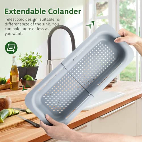 Komzon Extendable Colander Strainer Over The Sink, Retractable Kitchen Sink Basket To Wash Vegetables And Fruits, Food Strainers To Drain Pasta And Dry Dishes, Collapsible Plastic Colanders For Sink #TOP3