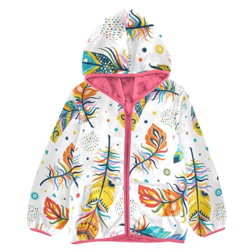 OTVEE Boho Feathers Pattern Kids Hoodie Jacket Fall Spring Full Zip Warm Outwear Coat