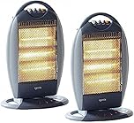 Igenix IG9514/2PACK Portable Upright 3 Bar Halogen Electric Heater with Wide Oscillation Function, 3 Heat Settings and Safety Tip Over Switch, Ideal for Caravans and Garages, 1200 W, Grey, Pack of 2