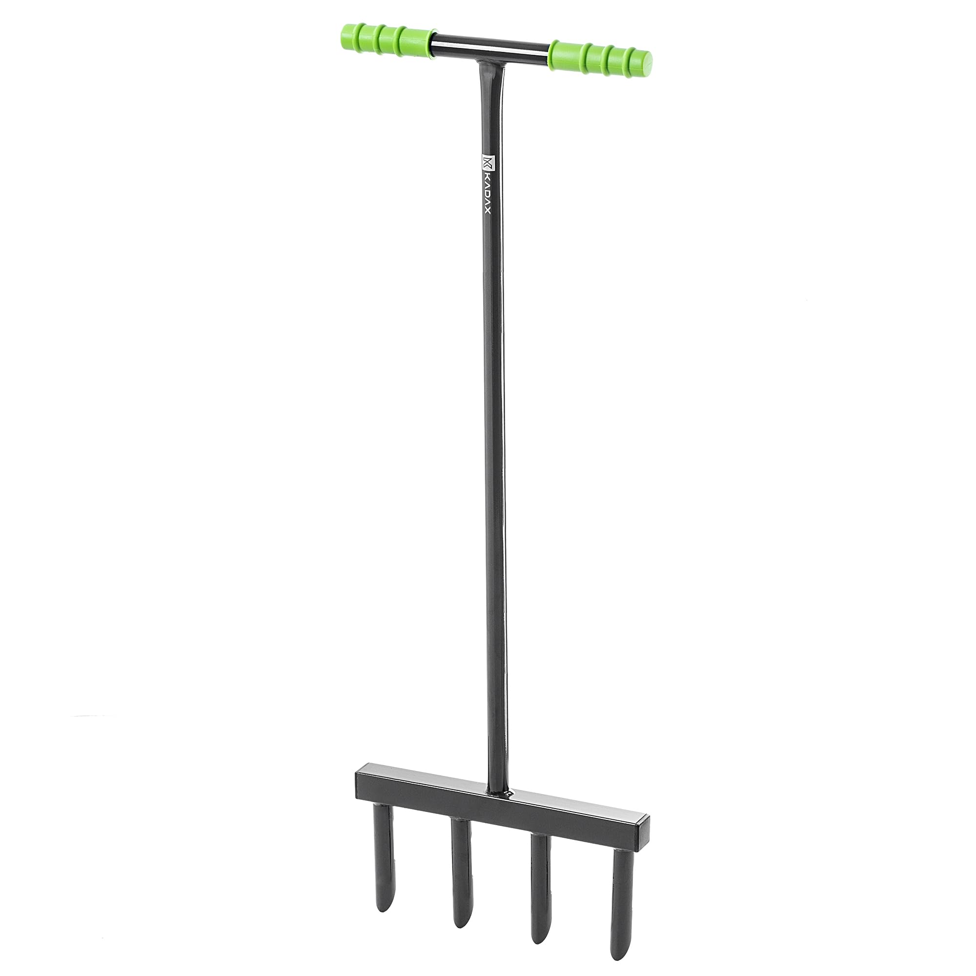 KADAX Rasenlüfter Hand-Aerifizierer | 4 Zinken T-Griff | Rasen belüften Boden lockern | langlebiges Gartenwerkzeug | für gesunden grünen Rasen