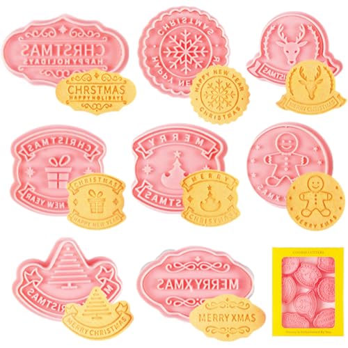 PTaizjjz Set di formine per biscotti di Natale, 8 pezzi, in plastica, per biscotti e stampini per biscotti natalizi, con caratteri in rilievo e Capodanno
