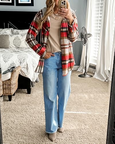 Vetinee Baggy Jeans Damen Straight Leg High Waist Ausgefranster Saum Stretch Jeans – Bild 3